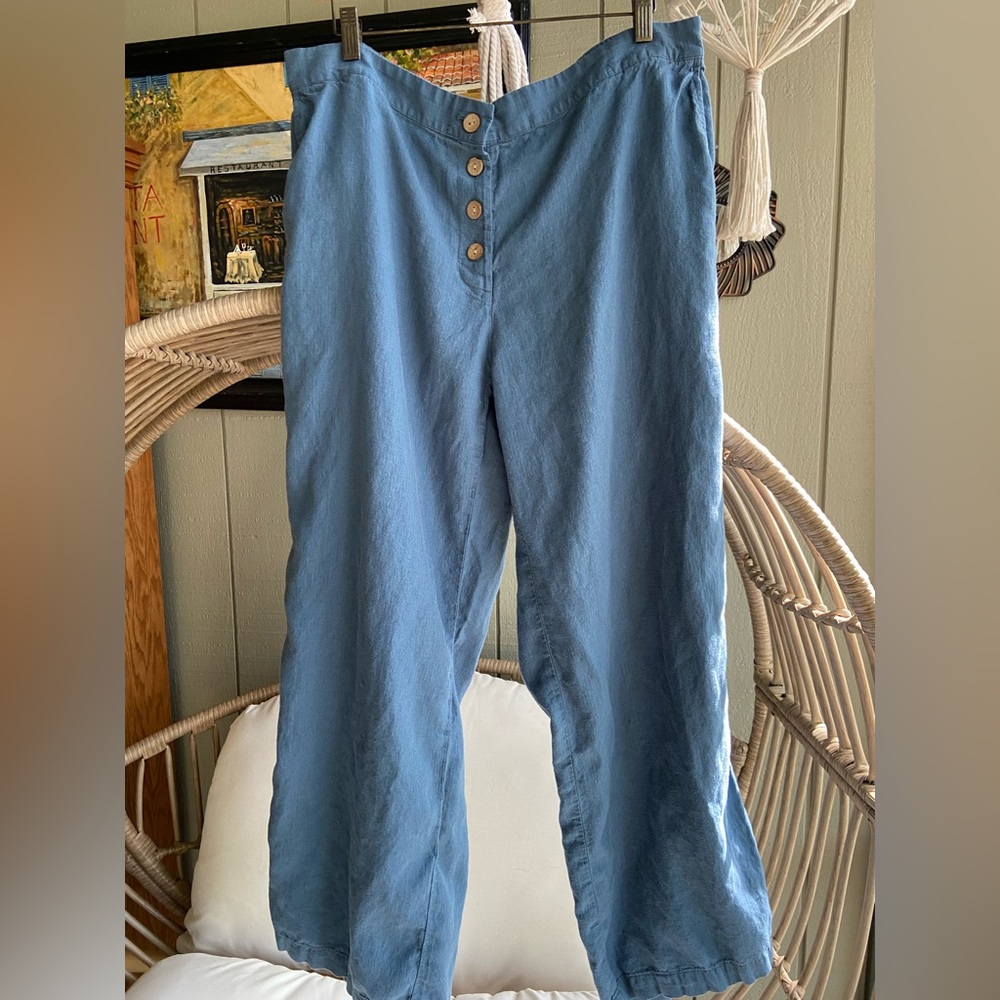 Pure Jill Slate-Blue Button Front Wide Leg Pants